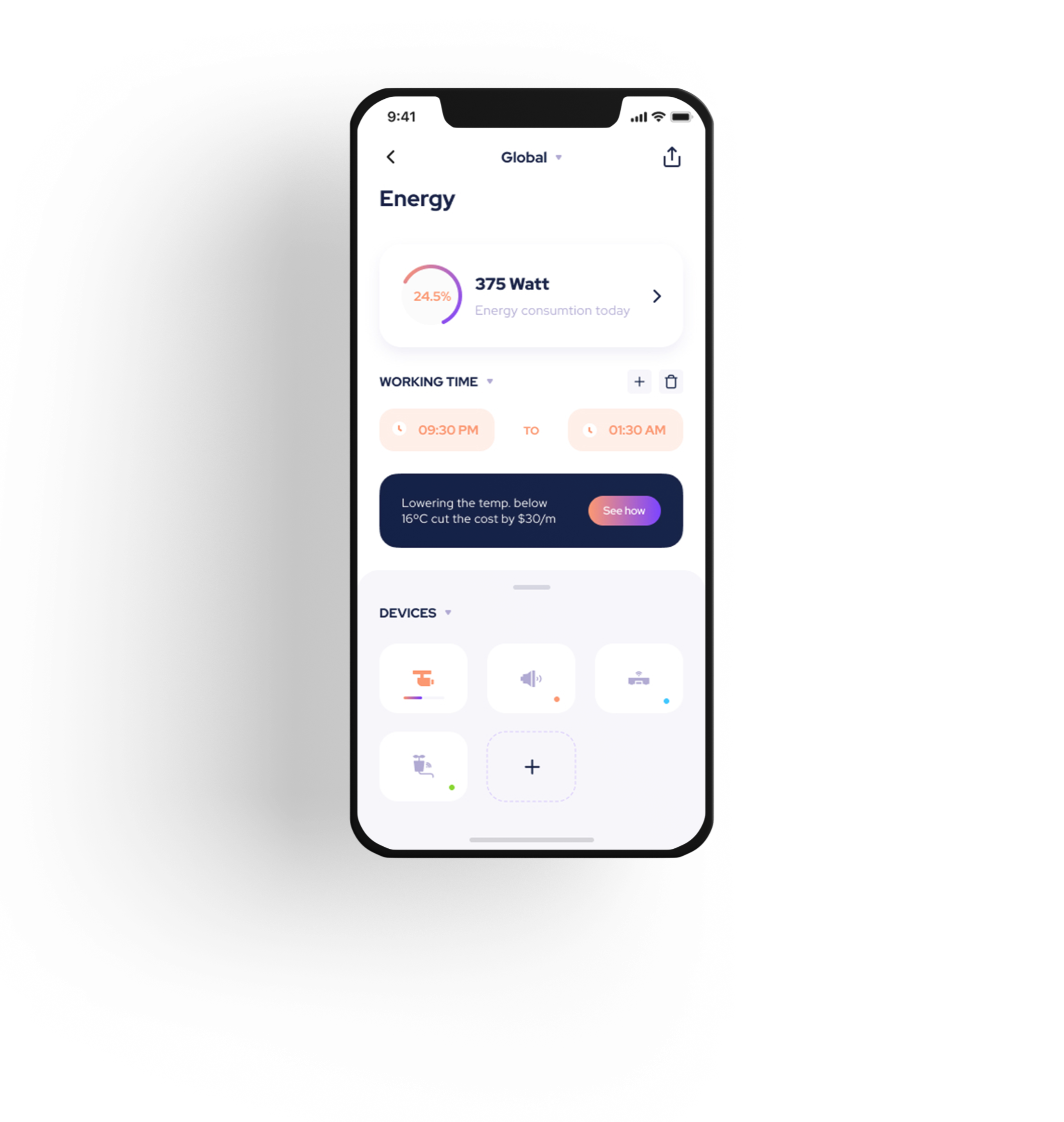 phone image showing the Energy page on the app.